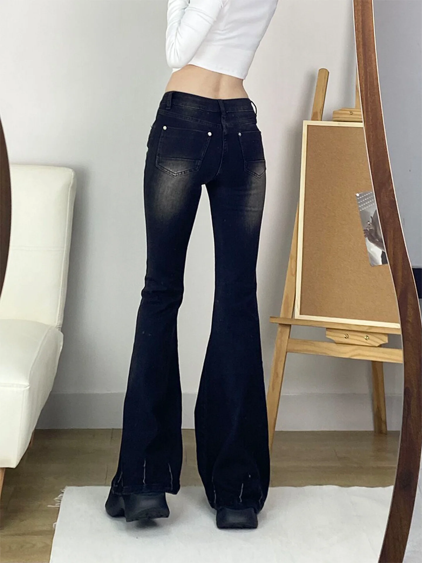 Hochgeschnittene Gerade Jeans im Amerikanischen Stil für Damen, Herbst-Winter Neuheit, Sexy Mädchen Lange Hose, Lässig Einfarbig