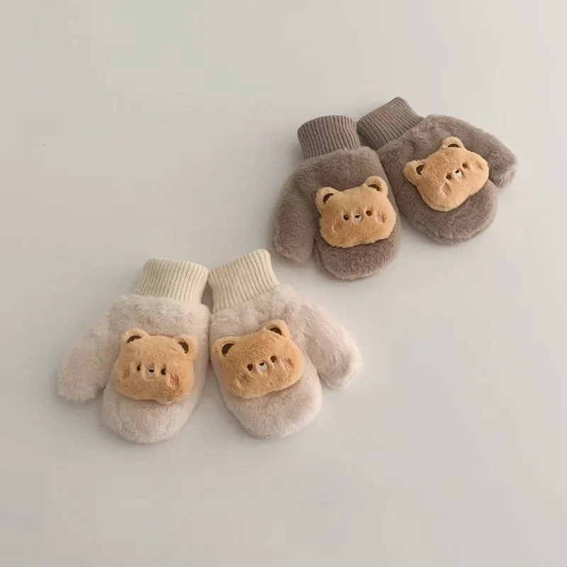 2024 New 1-4 Years Old Cartoon Bear Rabbit Baby Mittens Winter Warm Kids Baby Girl Gloves Children Cute Thick Gloves