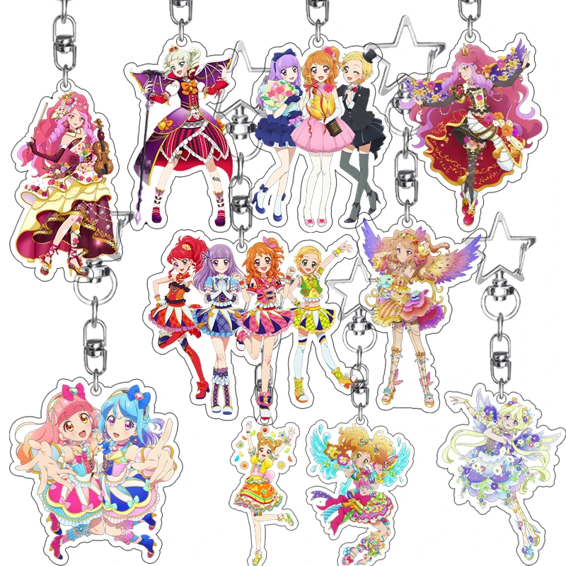 Llavero de acrílico de dibujos animados de Anime Aikatsu Stars, Elza Forte, Mahiru, Kasumi, Yuzu, Nikaido, Kawaii, accesorio para mochila, colgante, regalos