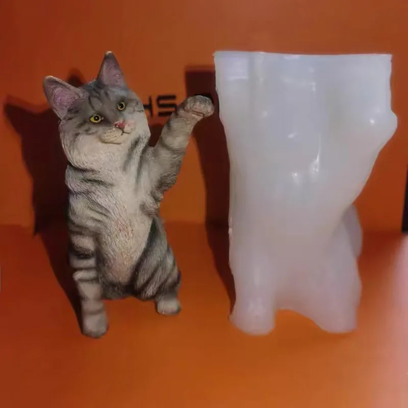 3D Cat Kitty Model Epoxy Resin Silicone Mold Resin Casting Simulation Maine Cats Ornament Molds DIY Study Table Resin Decoration
