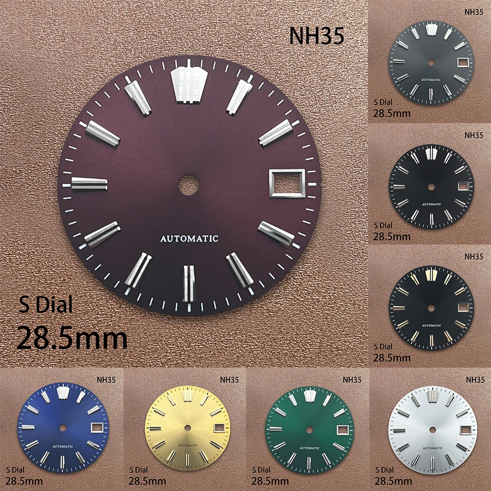 

28.5mm S Logo Dial Suitable For NH35/NH36/4R/7S Janpan Movement Sunray Applied Index Riveted Dial Watch Modification Accessories