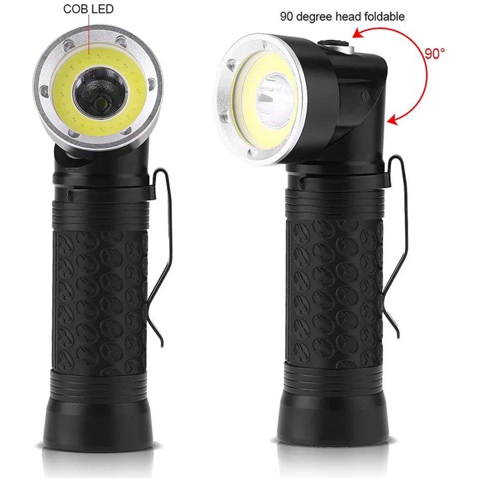 Poderosa lanterna LED T6 + COB 4 modos 90 °   Tocha tática dobrável da luz da inspeção da luz do trabalho LED com cauda magnética para acampar