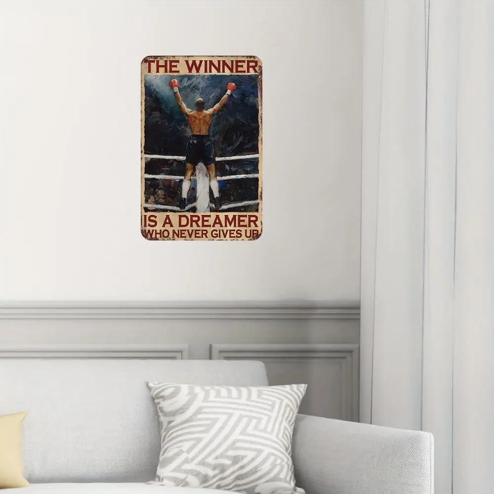 Boxing Man The Winner Is A Dreamer Who Never Gives Up Retro Metal Tin Sign, Funny Wall Art Retro Tin Sign Metal Poster For Home