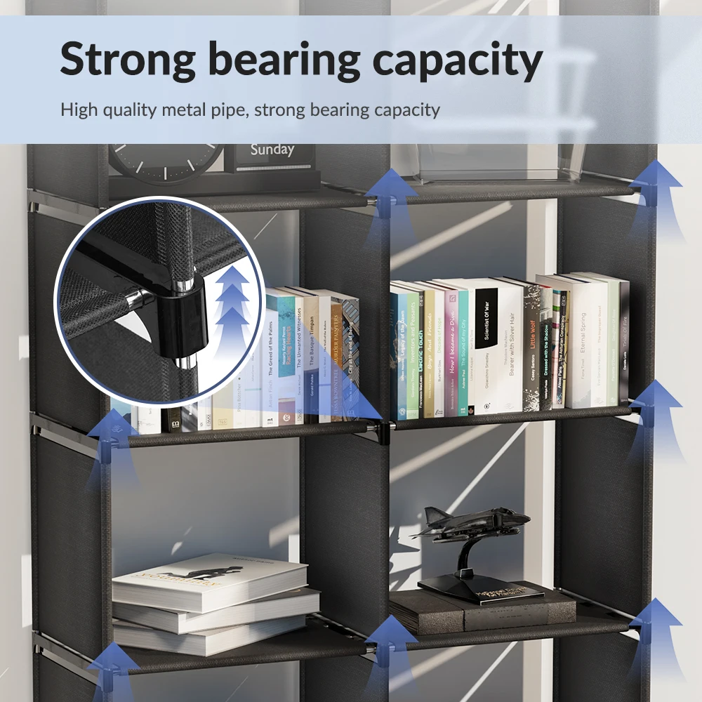 6-Tier Freestanding Bookshelf with Double Rows 10-Compartment Wardrobe Storage Organizer for Bedroom Living Room Office image 4
