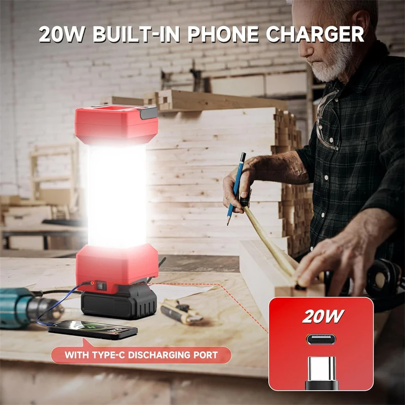 밀워키 18V 배터리 캠핑 라이트에 대 한 2900LM LED 작업 빛 유형-C 20W 빠른 충전 캠핑 랜 턴 비상 램프