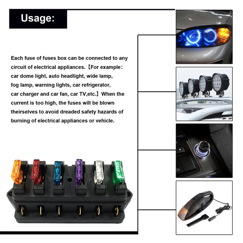 6/8 Way Fuse Holder Box Car Vehicle Automotive Circuit Blade Fuse Block w/ 6/8 Standard Fuses for Automotive Marine Applications