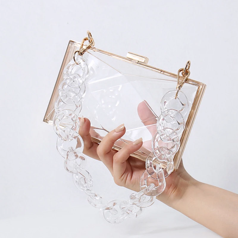 Transparent Tote Bag Diamond Acrylic Clutch Women's Purses and Handbag Designer Luxury 2024 Clear Crossbody Shoulder Bags