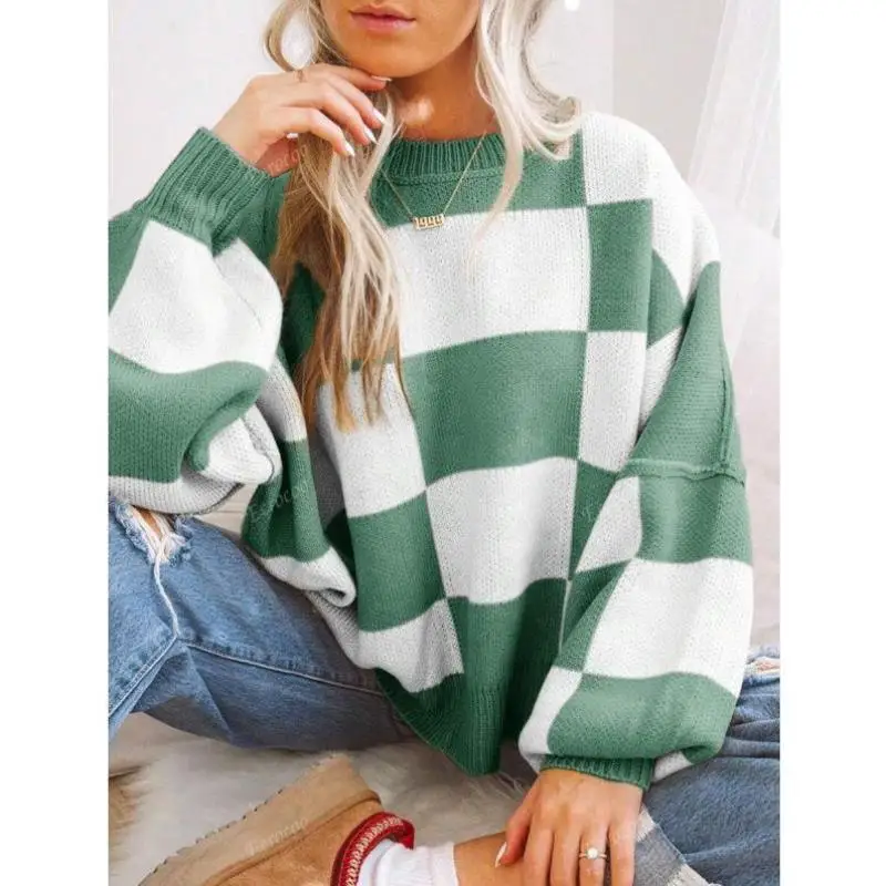 

Cross-Border Plaid Sve Knitted Long Sve Top Women's Ne Coolmax Fiber Ciwalk Inner Wear Non-Sinking