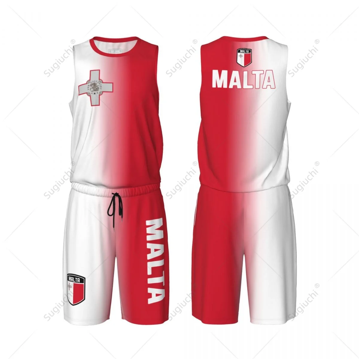 Men Malta Flag Basketball Jersey Set Mesh Shirt & Pants Sleeveless Exclusive Team-up Custom Name Nunber Unisex
