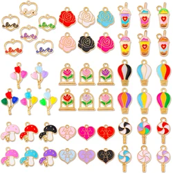 10Pcs Mixed Style Enamel Flower Love Plant Candy Alloy Pendant Charm for Bracelet Necklace DIY Handmade Accessories Wholesale