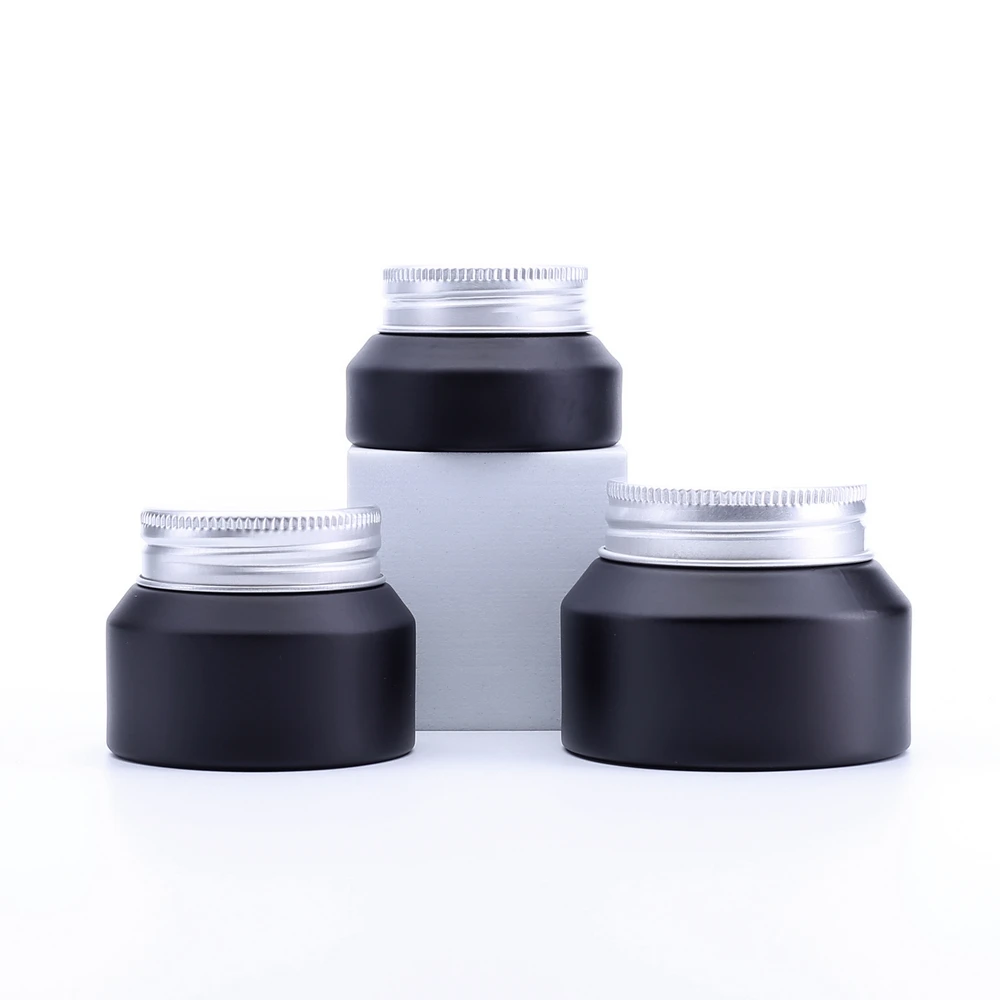 

15G 30G 50G Black Empty packing botellas rellenables Glass Cosmetic Jars Makeup Container Lotion Bottle Vials Face Cream 100PCS