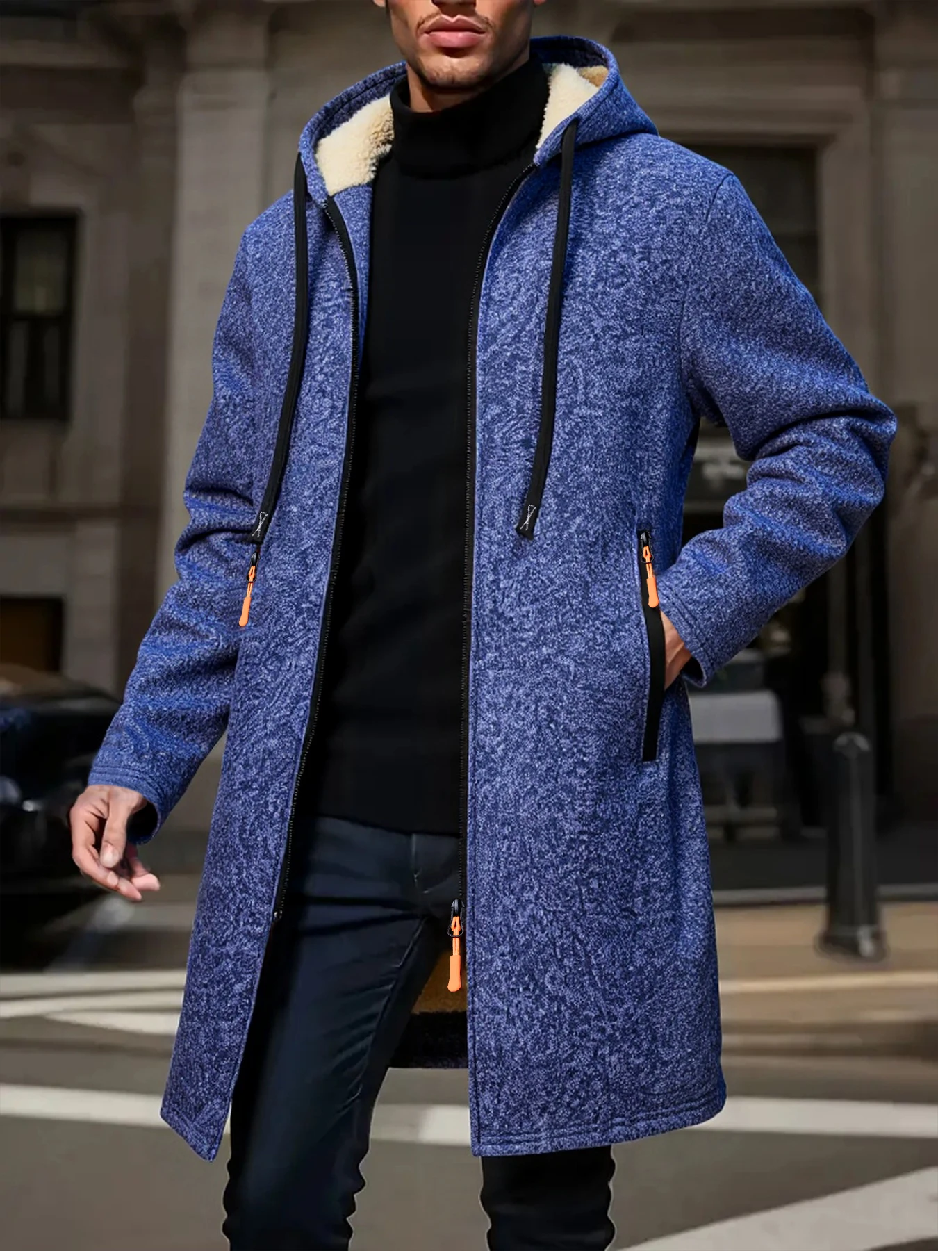 الشتاء الرجال رشاقته هوديس سترة الصوف الدافئة سستة قمصان سويت شيرت بقلنسوة فضفاضة عادية كم طويل معطف بلون ملابس خارجية #3