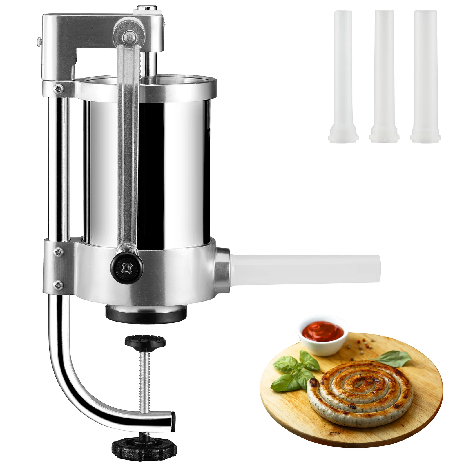 VEVOR 1.5/3L Capacity Vertical Sausage Stuffer Food Filling Processors with 3 Stuffing Tubes Kitchen Accessories Home Appliance