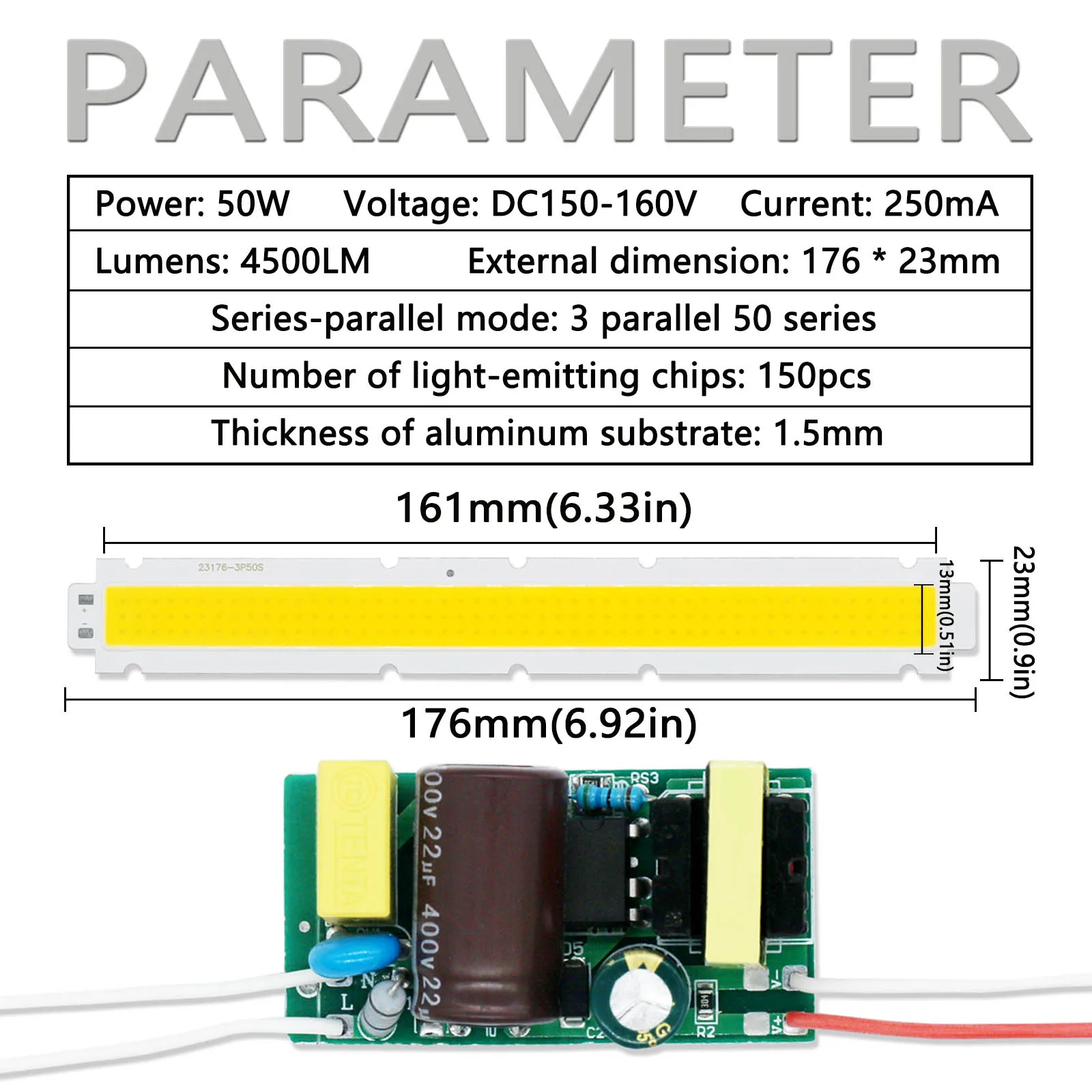 Imagem -03 - Contas de Lâmpada Led Cob 50w Dc150160v Mais Driver com Suporte 250ma 4500lm para a Fonte de Luz do Projeto Branco Quente Branco Frio Diy