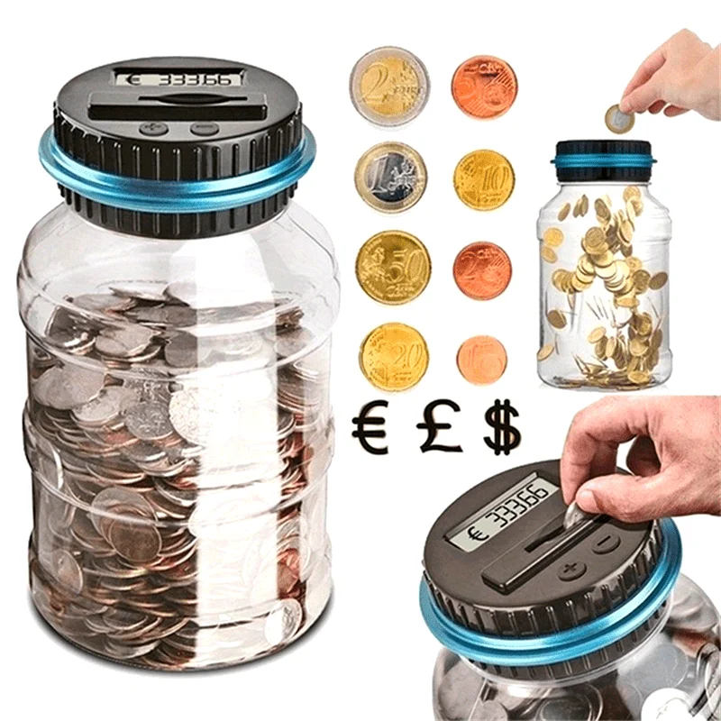 Clear Coin Saver, Battery Operated Money Bank, Large Bucket Savings Box for Teenagers and Adults, Christmas Gift