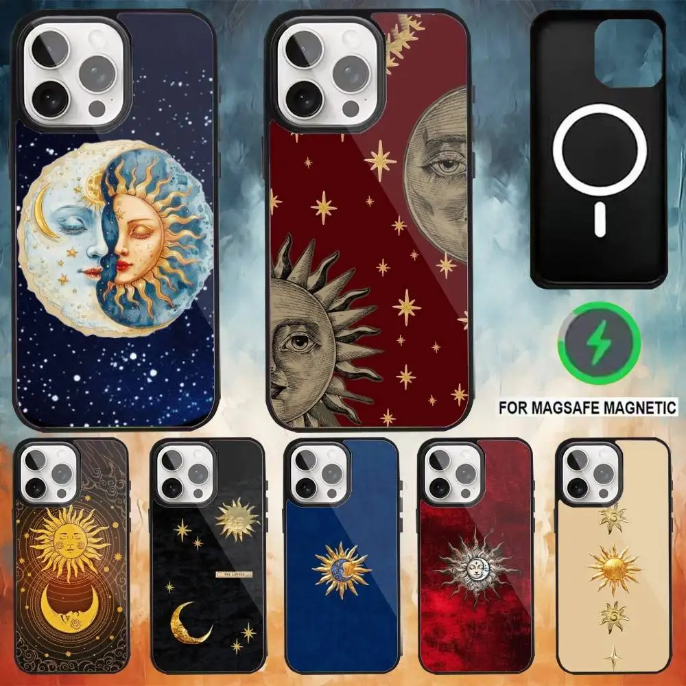 

Sun and Moon Phone Case For iPhone17,16,15,14,13,12,11 Plus,Pro Max Magnetic Magsafe Wireless Charging