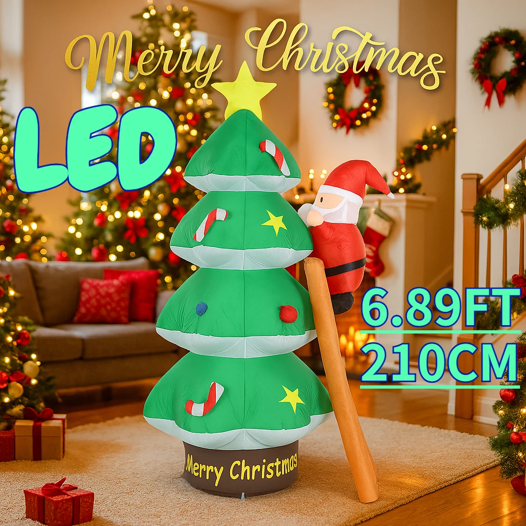 6.89FT LED ألعاب قابلة للنفخ شجرة عيد الميلاد سانتا كلوز سلم عيد الميلاد ساحة الحديقة الطرف الديكور عيد الميلاد لوازم المنزل حلية الهدايا