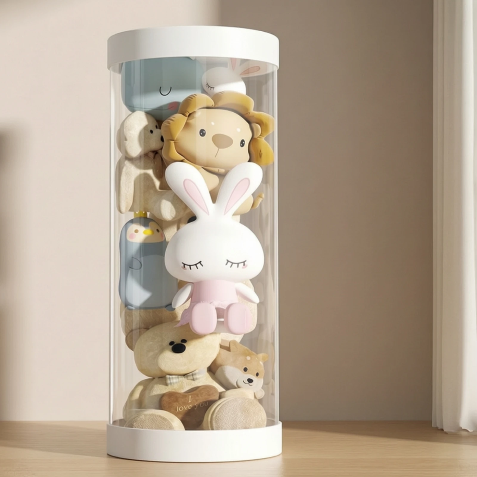 Tube de rangement pour animaux en peluche, baril de rangement transparent pour jouets en peluche, organisateur, conteneur transparent anti-rupture pour enfants