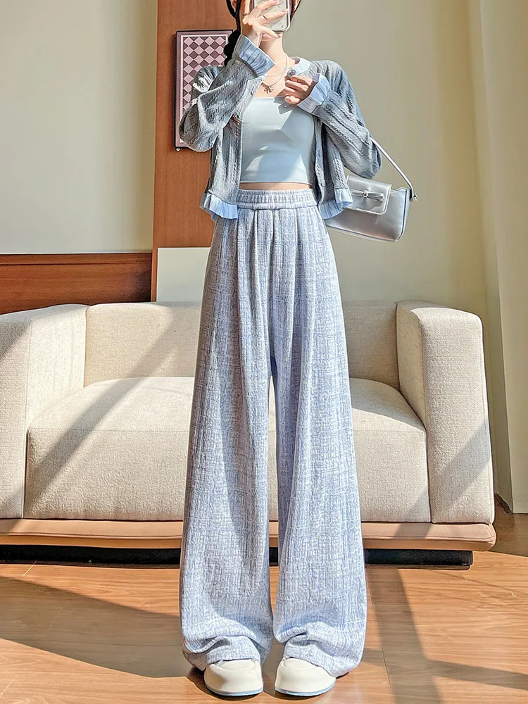 Pantalones de pierna ancha azul para mujer verano de secado rápido Slim-Fit urbano dopamina Modal cordones fajas corredores pantalones empalmados fluidos