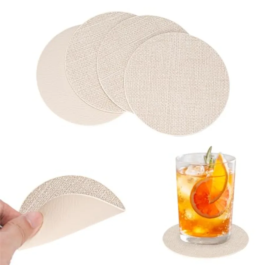 

Faux Leather Round Cos Set of 4 NonSlip Waterproof Heat Resistant and Easy to Clean Drink Placemats for Kitchen Dining or Offic