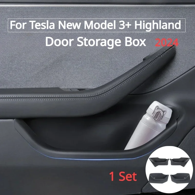 Door Storage Box For Tesla New Model 3+ Highland Door Handle Armrest Tray Organizer Silicone Cover for Model3 2024 Accessories