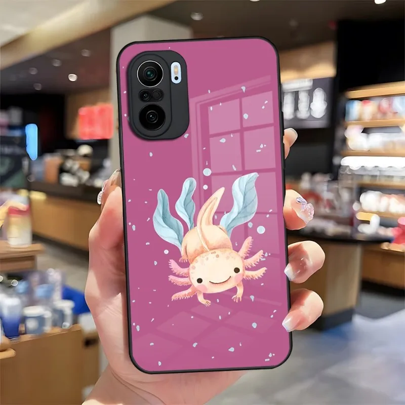 Cute Animal Axolotl Phone Case For Xiaomi Redmi Note 10 10T 11i 11T 11 9 8 11S Poco M4 F3 X3 Pro Glass Design Back Cover image 3
