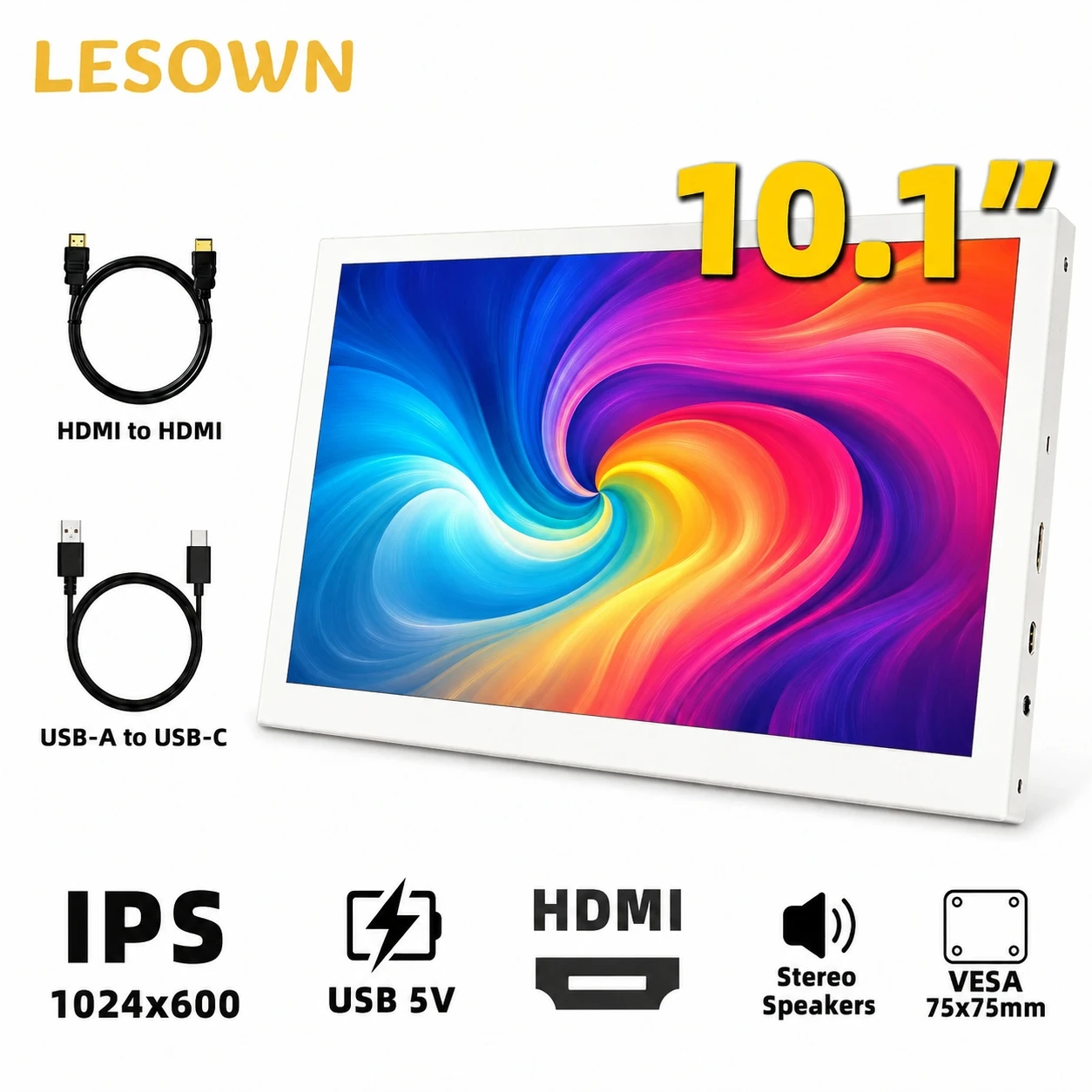 LESOWN Aluminum Sensor Display 10.1 Inch Easy Setup PC Temp Monitor 60Hz HDTV External Screen Plug and Play Hardware Mod