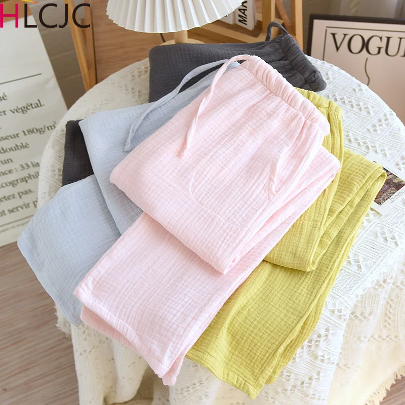 Cotton Pajamas Pants Spring Women's Comfortable Pants Double Layered Gauze Home Wear Girls Sleepwear Candy Colored Sleep Bottoms