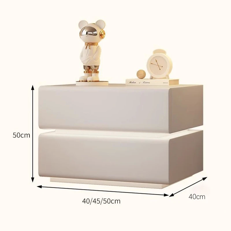 Cute White Night Table Japan Minimalist No Installation Drawers For Nightstand Double Open Sensor Light Mueble Home Furniture