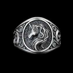 Retro Unicorn Ring For Men Punk Retro Silver Color Gothic Adjustable Ring Rock Hiphop Handmade Unisex Jewelry Accessories Gift