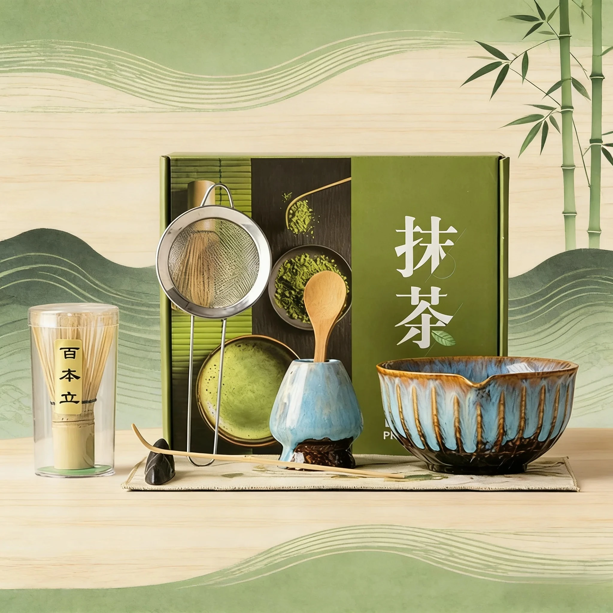 

8 Pcs/Set Japanese Kiln Change Matcha Set - Baibenli Matcha Bowl Brush & Teaspoon for Home Tea Bar Tea Ceremony Supplies