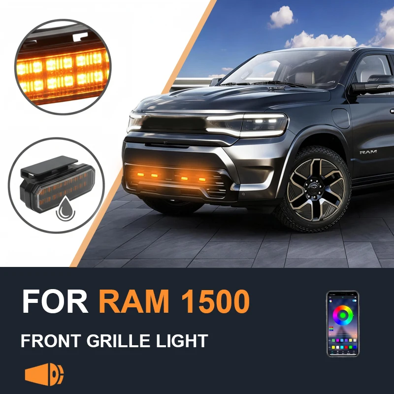 

FOR Ram 1500 Specialized center grid small yellow light Front Grille Lights LED Decorative Warning Light Pickup 12V ﻿