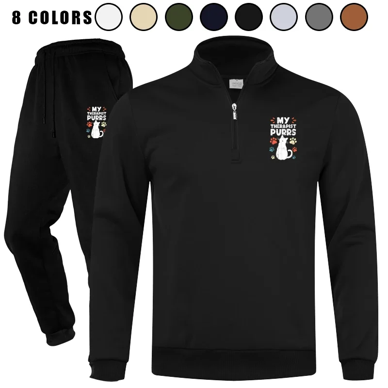

Men's 2 Piece Quarter Zip Casual Polo Athletic Jogging Running Tracksuit Sport Sweatsuit Sets