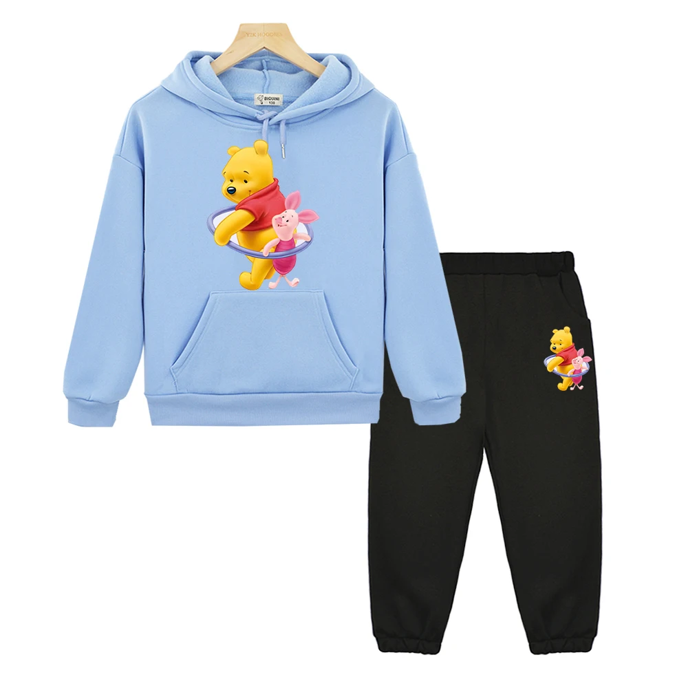 

Pooh Bear print hoodie+Pants boy girl Hooded Sets Fleece Sweatshirt y2k sudadera Disney hoodies pullover kids boutique clothes