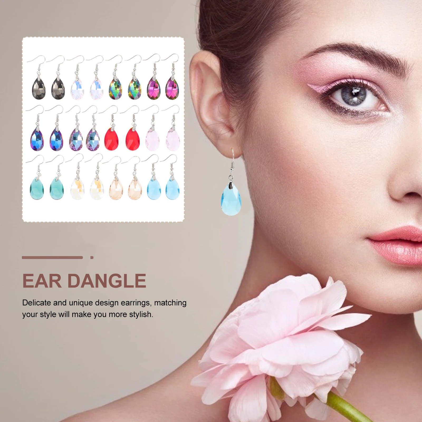 

12pcs Crystal Dangle Earrings for Women Multicolor Fashion Ear Hooks Evening Party Wear Stylish Comfortable Gift