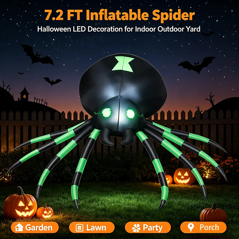 Outdoor Lighting Warehouse - Giant 7.2FT LED Glowing Inflatable Spider