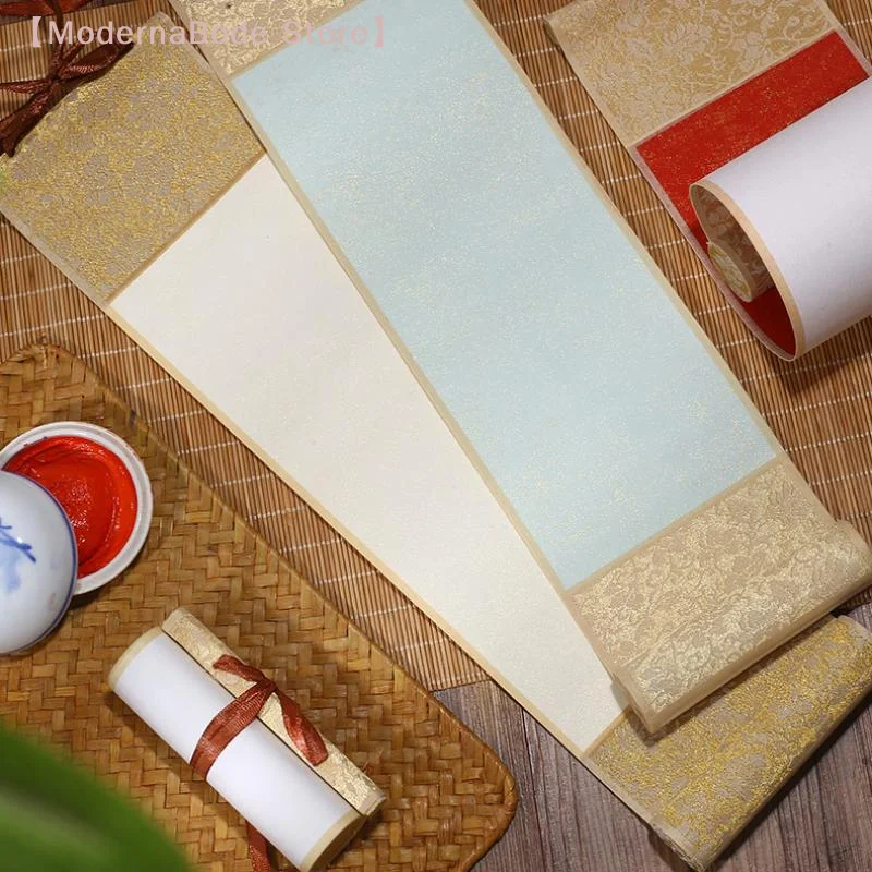 【M】Chinese Style Self-made Gifts Blank Hanging Batik Scroll Painting Drawing Paper Mini Batik Trumpet Scroll Gilded Rice Paper