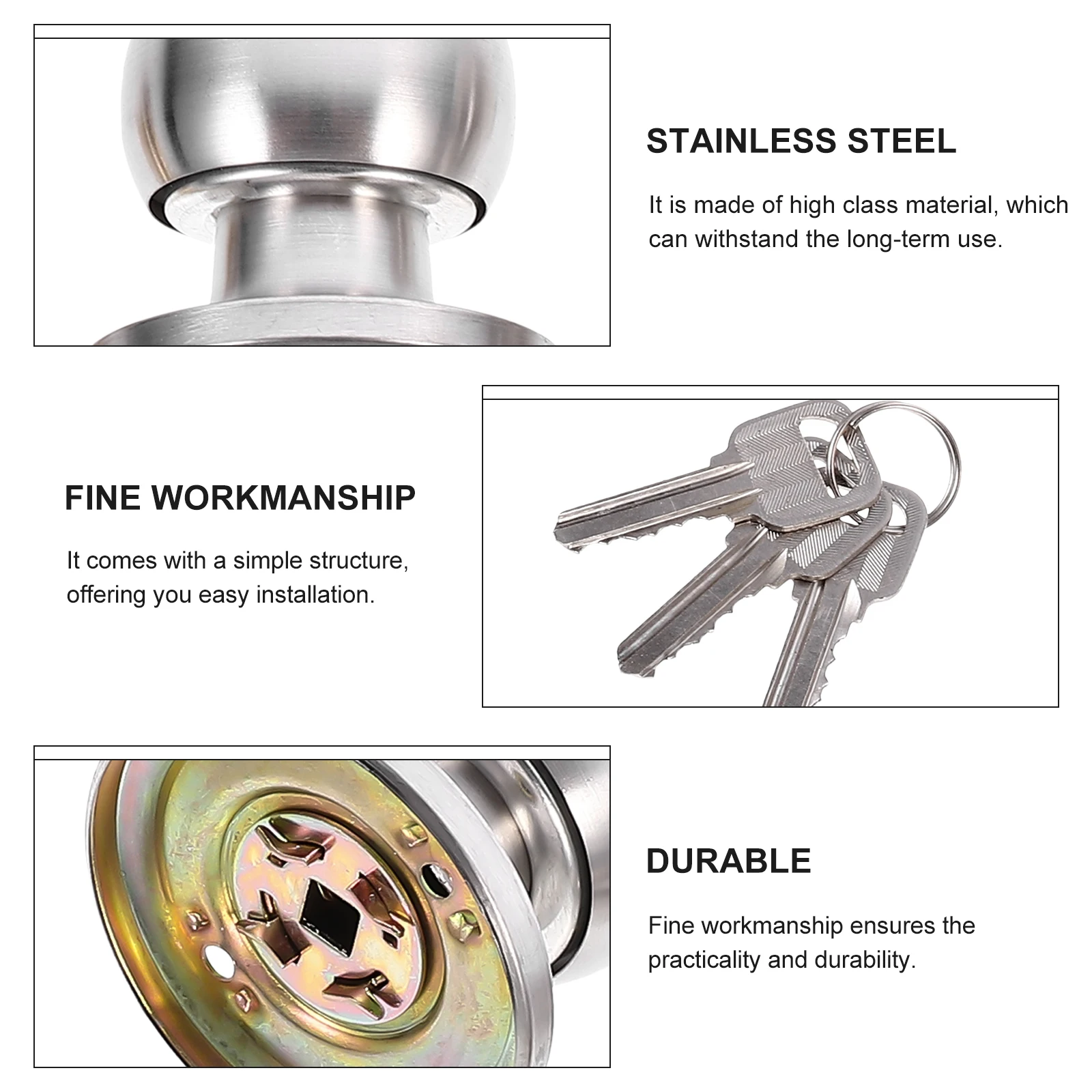 

Stainless Steel Spherical Lock Household Room Door Knob Latch Reliable Spherical Lock for Home Study Bedroom Easy Installation