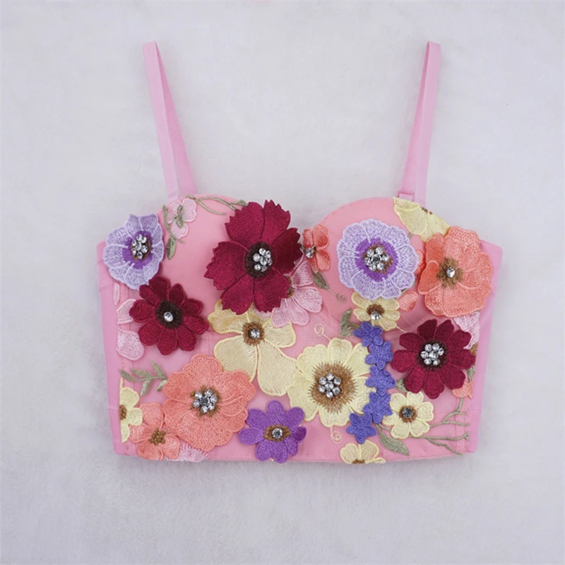 

3d Three-Dimensional Flowers Diamond Fishbone Corset Free Underwear Wear Suspenders Netroots Stage Style Spicy Girl Bustier