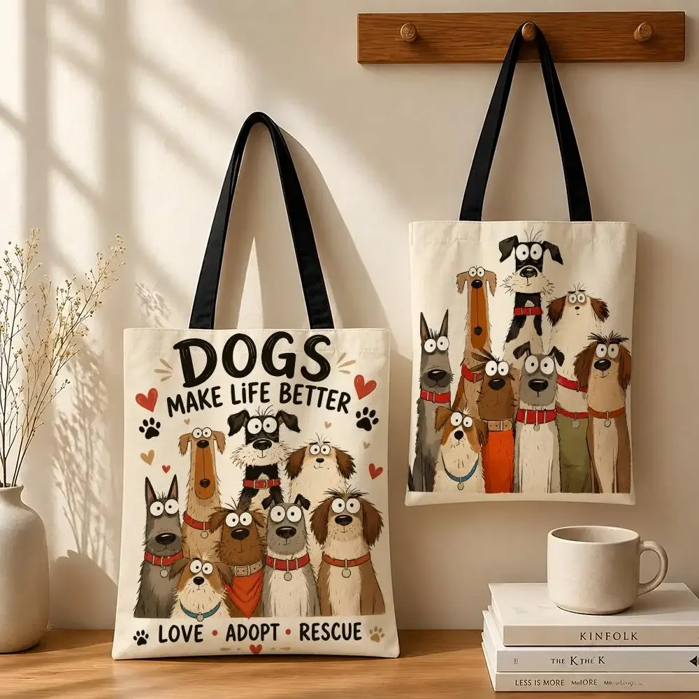 Cute Dog Illustration Tote Bag Graphic Storage Bags Canvas tote bags reusable shopping bags perfect for work daily commutes