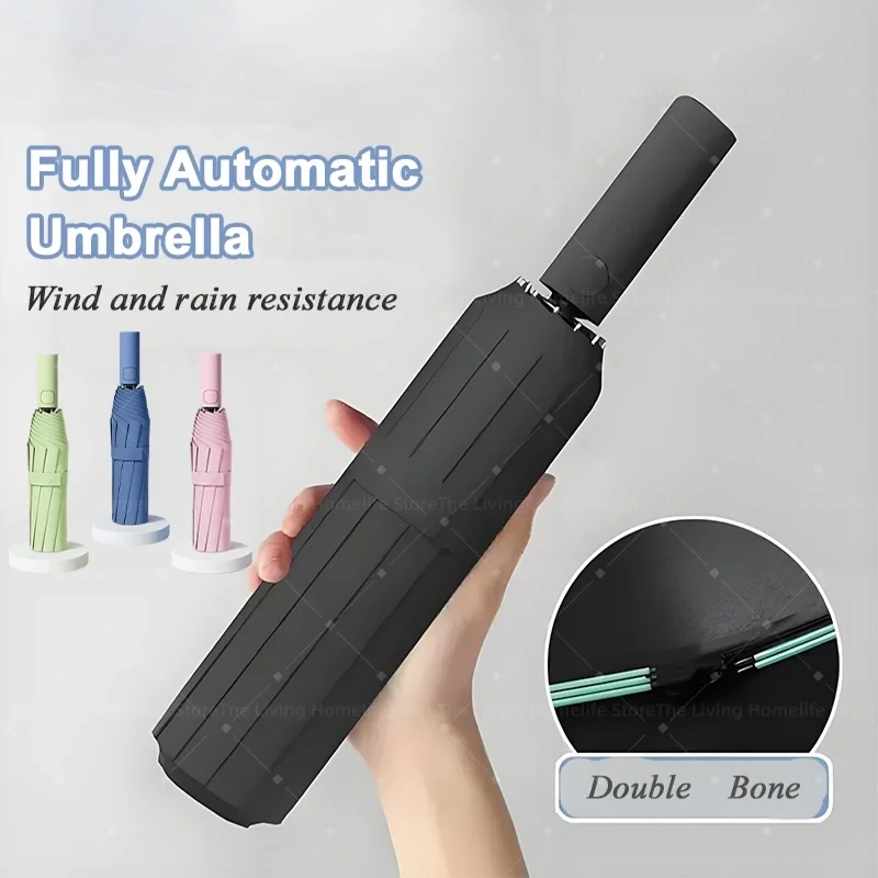24 Bone Folding Umbrella Fully Automatic SPF 50 UV Double Bone Protection Rain Resistance Strong Wind Resitance Umbrella