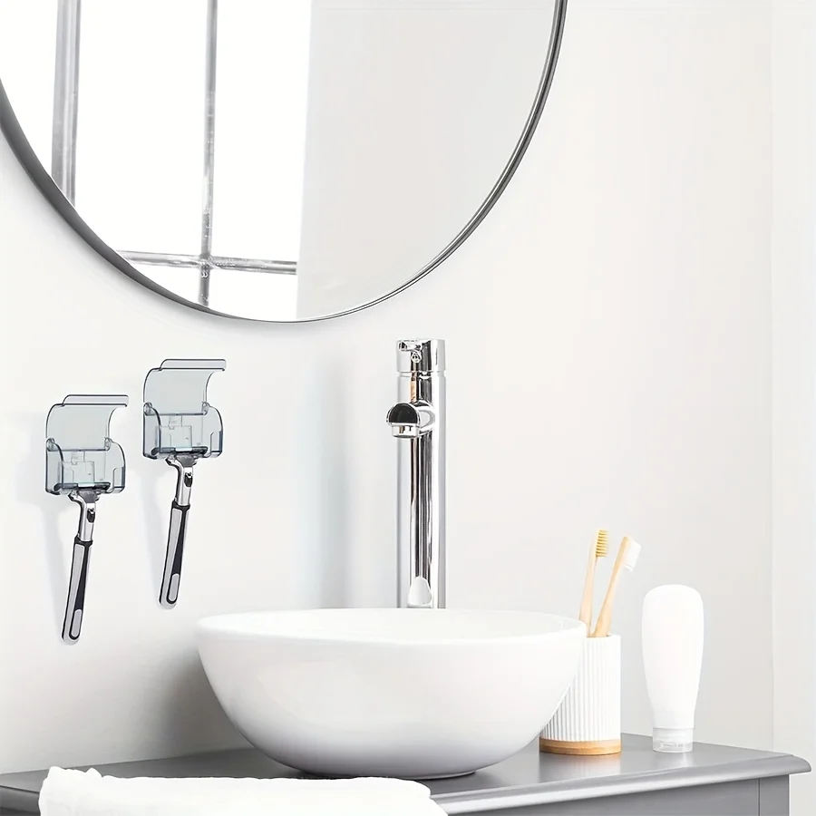 1 Stück Rasiererhalter mit Badezimmer-Wandaufklebern, selbstklebende Rasiererhaken-Aufbewahrungsregale, geeignet für Badezimmer und Reisen – Detail 9