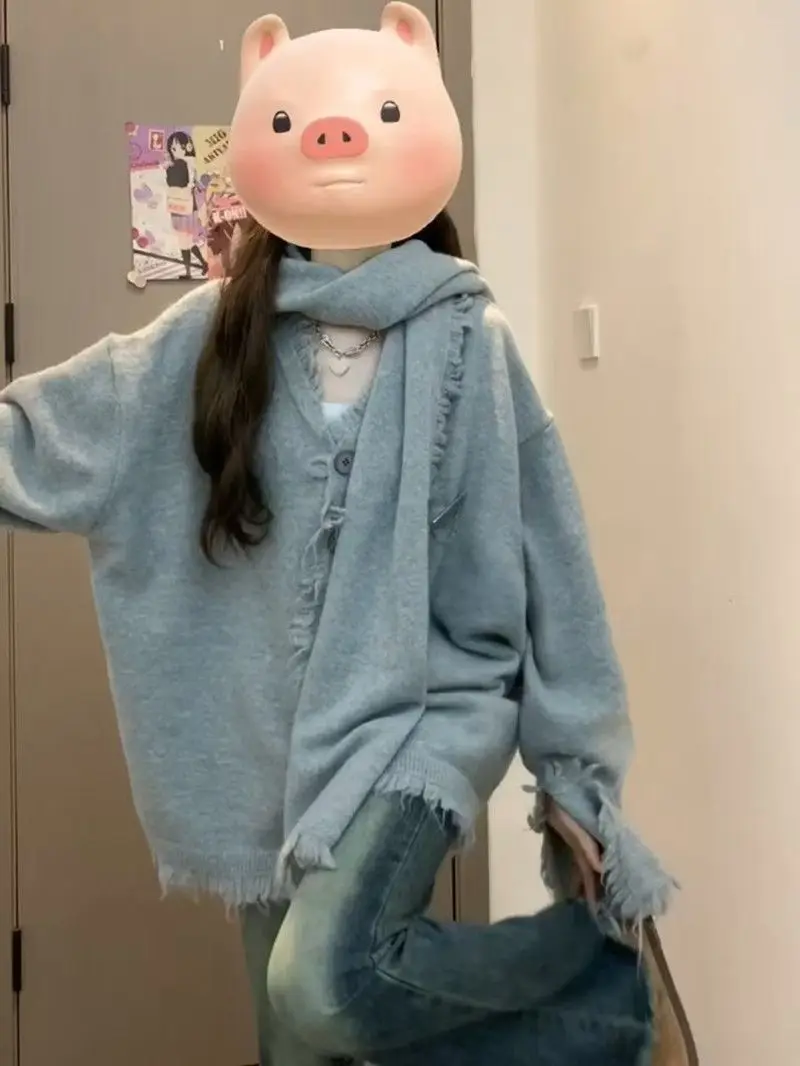 

Женский вязаный кардиган с бахромой и отделкой, массивный свитер с длинными рукавами, пальто, винтажная кокетка, эстетичная осенняя мода