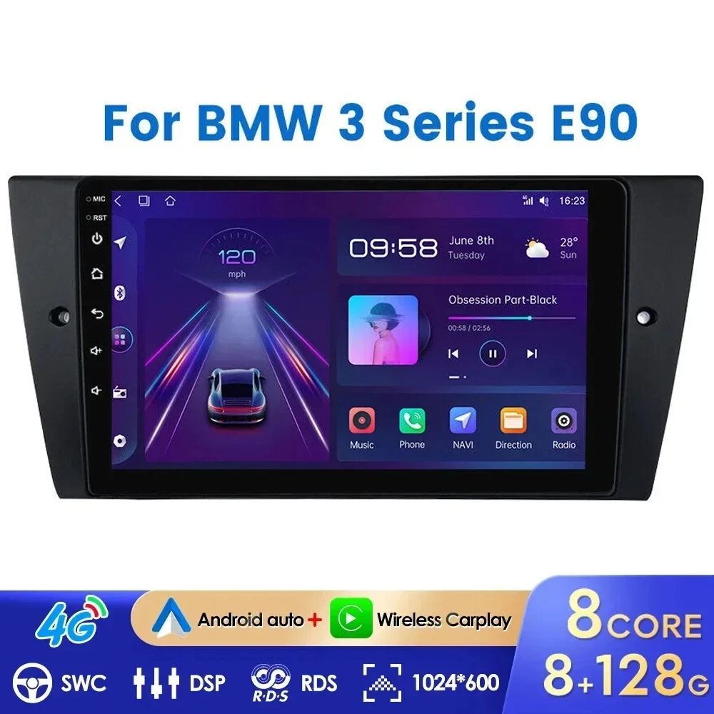 

2DIN Android 14 Multimedia Radio Player for BMW 3 Series E90 E91 E92 E93 2006-2012 GPS Navigation Stereo Audio Head Unit CarPlay