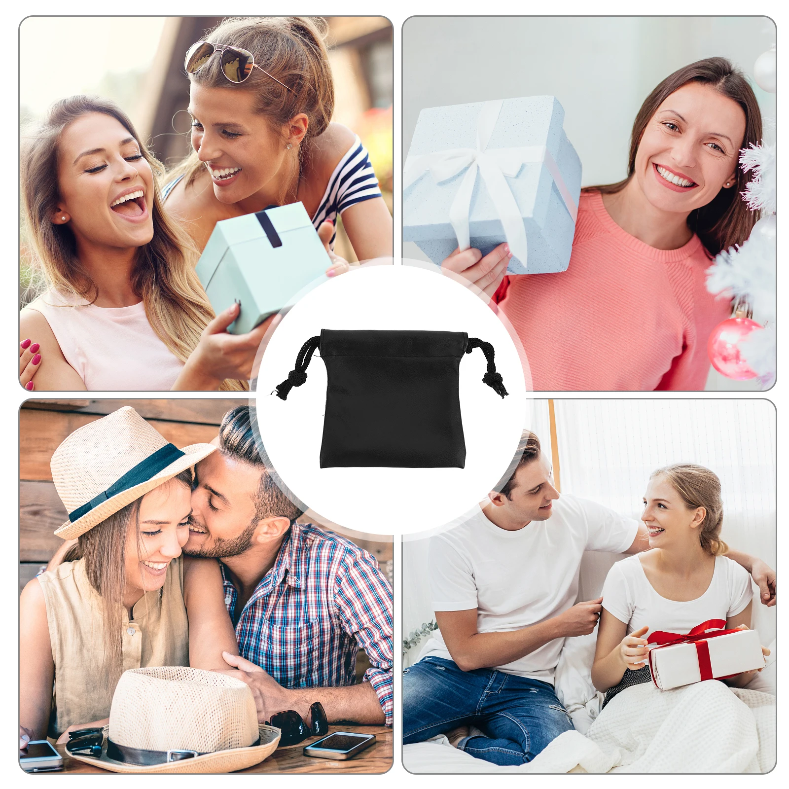 

6pcs Pu Storage Bag Foldable Drawstring Pouch Waterproof Compact Packaging For Jewelry Makeup Coin Headphone Wire