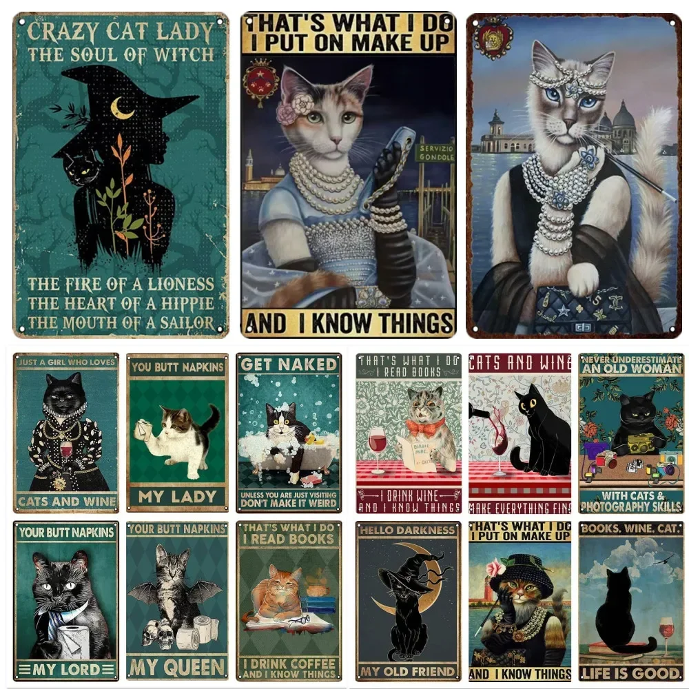 Nette Katze Wand Poster Haustier Dekor Für Küche Vintage Zinn Zeichen Metall Platten Hause Dekoration Moderne Bar Zubehör