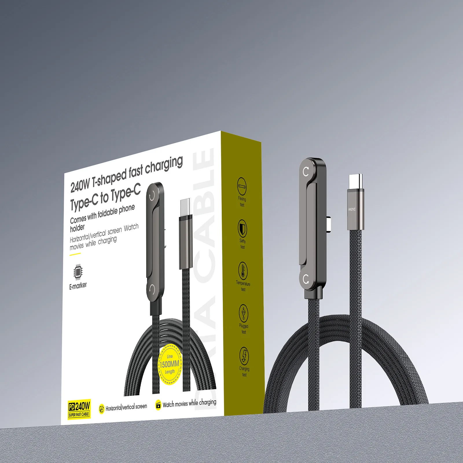240W 240W Fast Charging Cable With Foldable Phone Holder 2-in-1 Type-C Quick Charge Data Wire USB C Charging Line For Mobile Phone - Aliexpress Deal