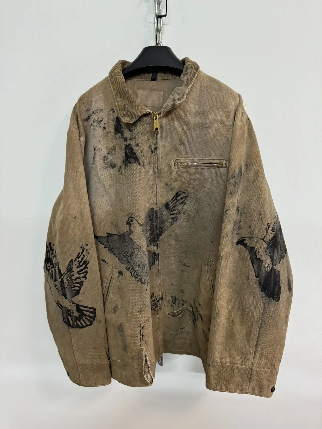 

Handmade Dirty Dyed Washed Antique Finish Vintage Print American Style Loose Jacket Fashion Street Trendy Coat Bomber Jacket