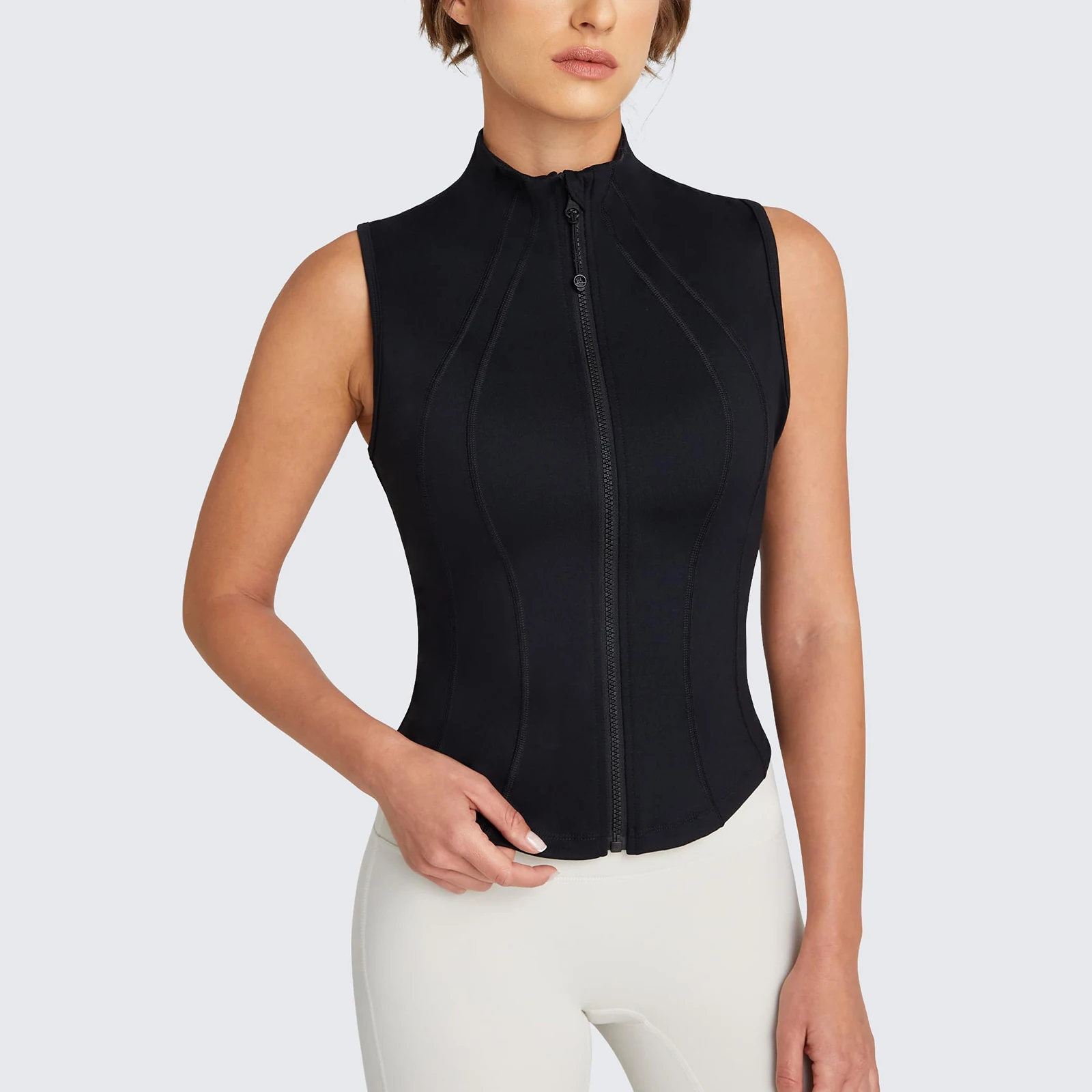 

Women Workout Sleeveless Yoga Jacket Solid Zip-Up Stand Collar Slim Athletic Running Tennis Yoga Breathable Running Tank Tops