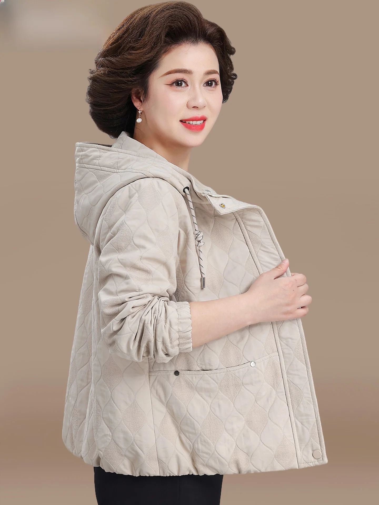 

Spring Coat Jaet Casual Hooded Top Women's Small Size Mom 2026 New Brand Middle-Aged And ly Autumn And Spring Polyeste...